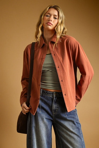 Washed Button Front Shirt - Rust