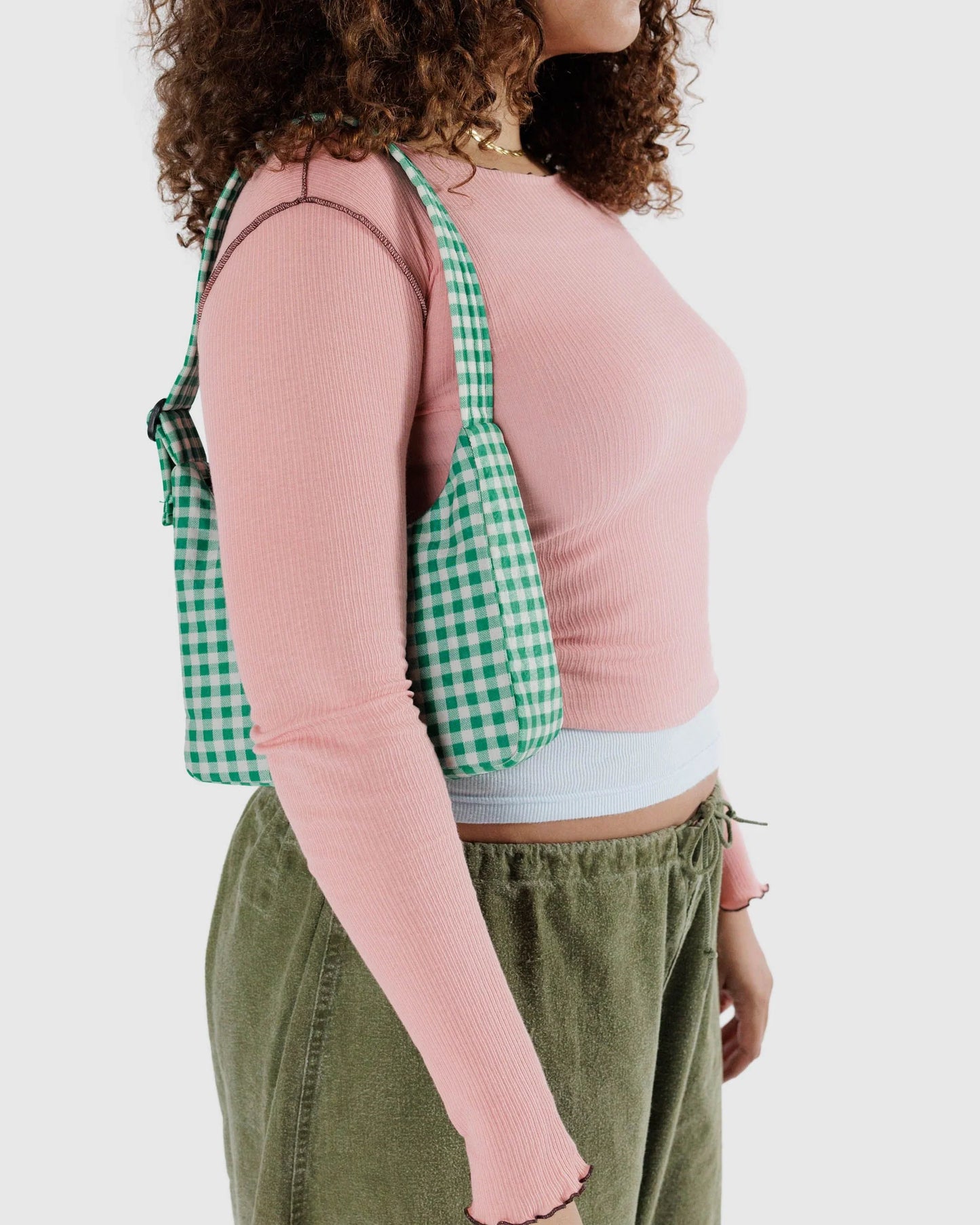 Mini Nylon Shoulder Bag - Green Gingham