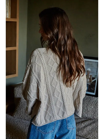 Cotton Cable 3/4 Sweater - Taupe