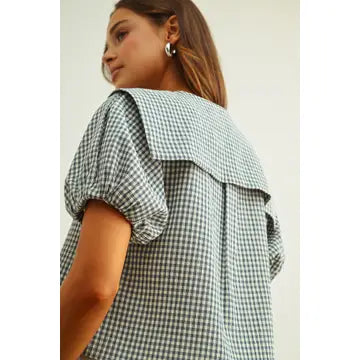 Gingham Sailor Tie Top - Blue