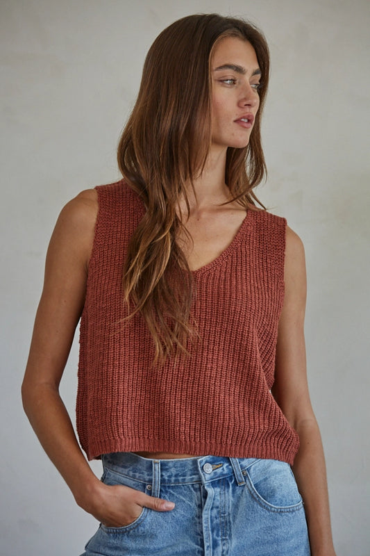 Knit Sweater Vest Top - Rust