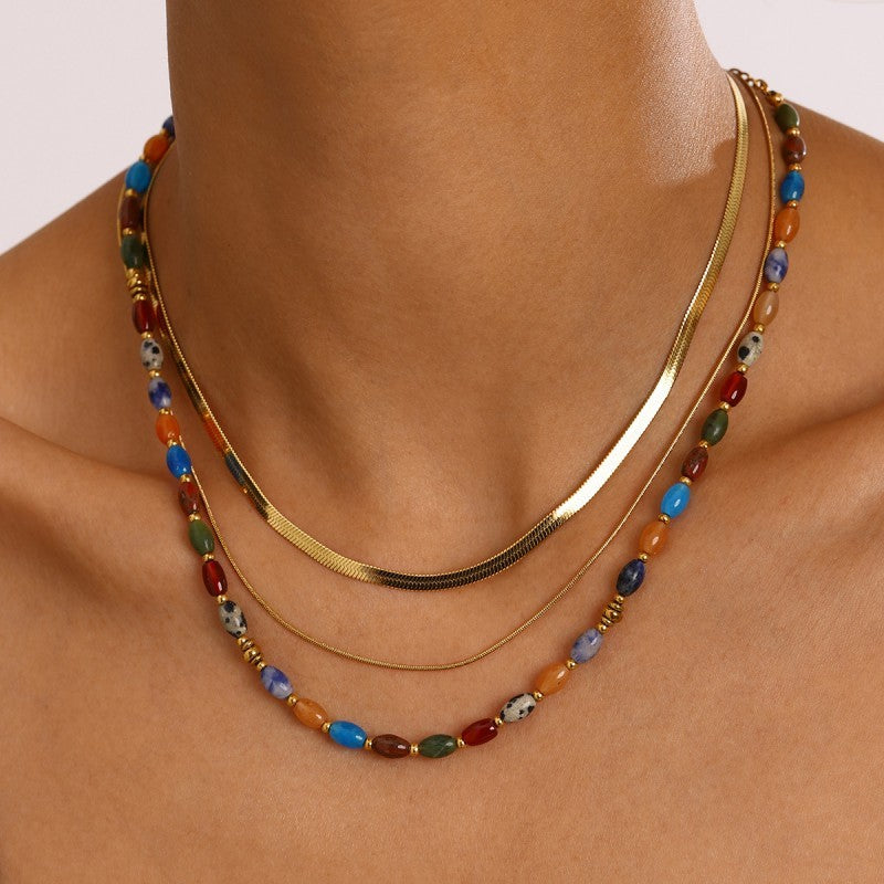 Natural Stone Stainless Steel Necklace