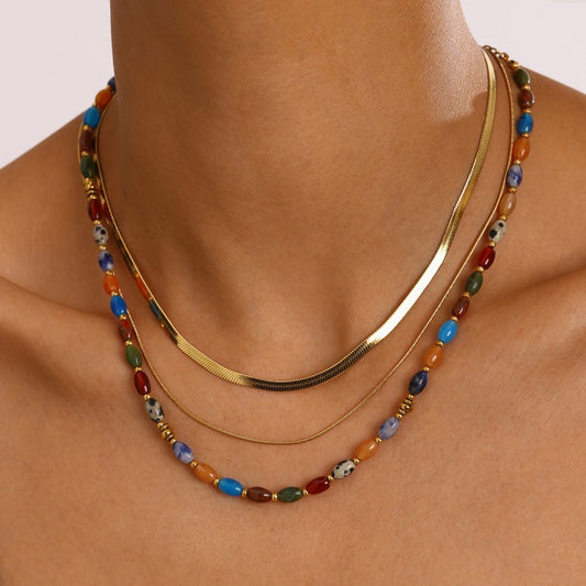Natural Stone Stainless Steel Necklace