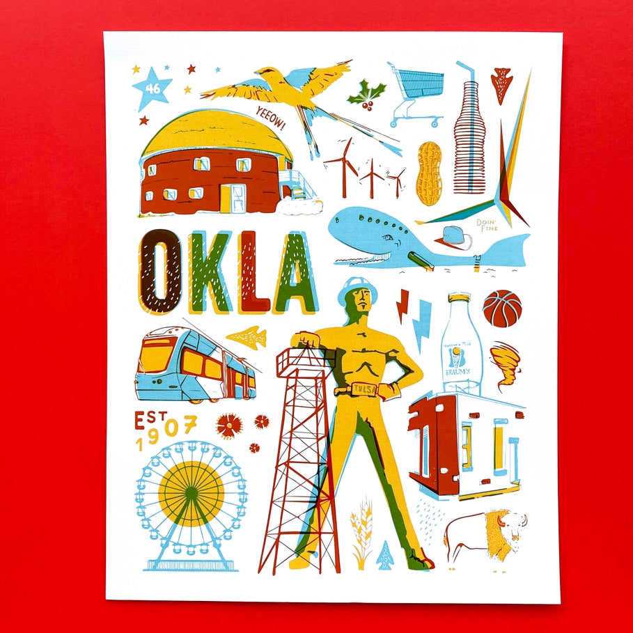 Art Print - Oklahoma Icons - Multi Colored