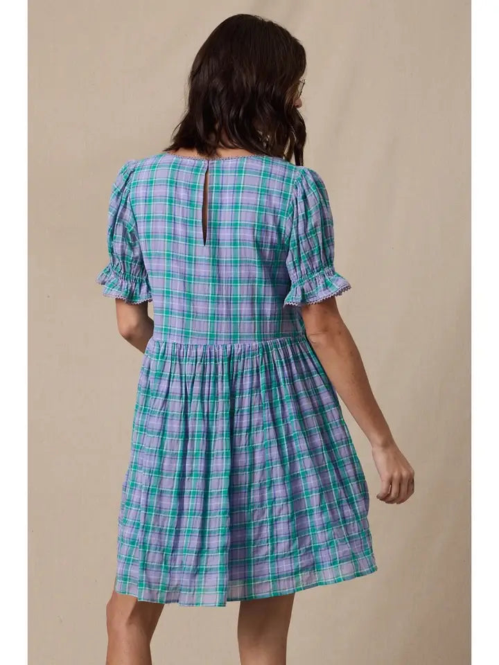 Mini Dress - Lavender/Teal Plaid