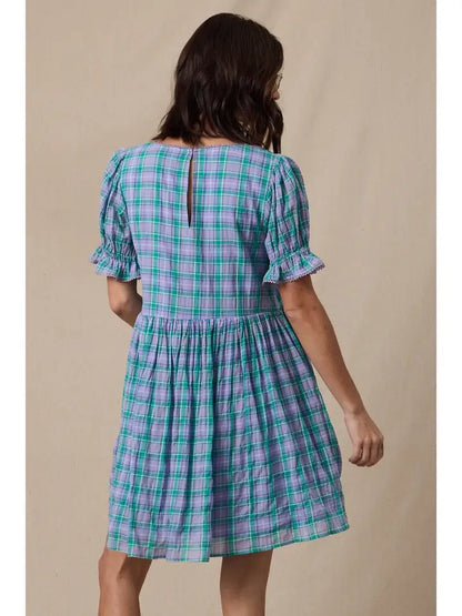 Mini Dress - Lavender/Teal Plaid