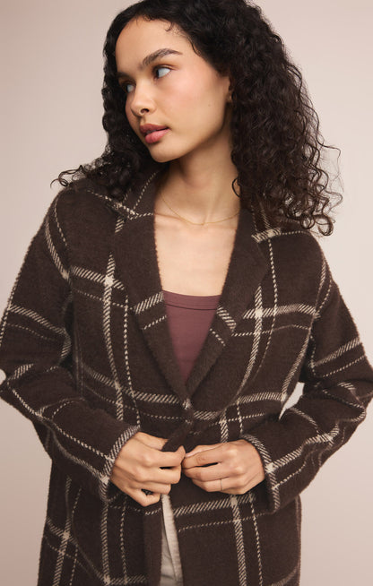 Mason Sweater Plaid Coat - Coffee Bean