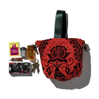 Jacquard Fabric Drawstring Bag - Orange
