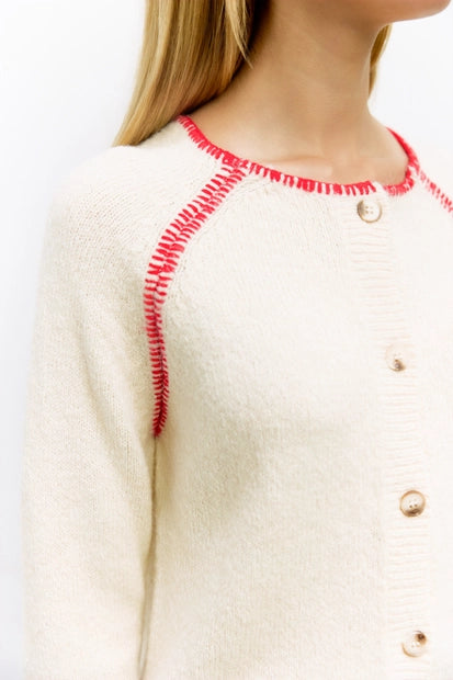 Patty Cardigan - Cream/Red