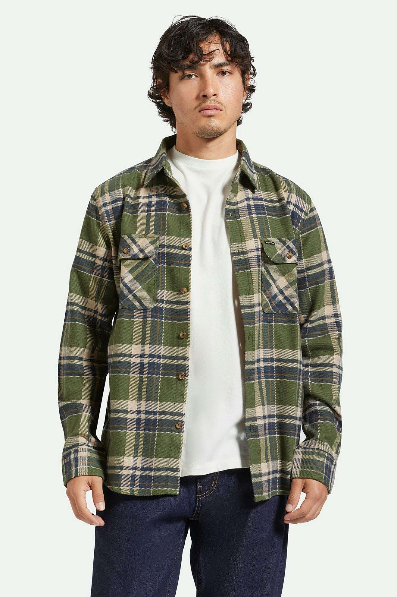 Bowery L/S Flannel - Cypress Green/Washed Navy/Whitecap