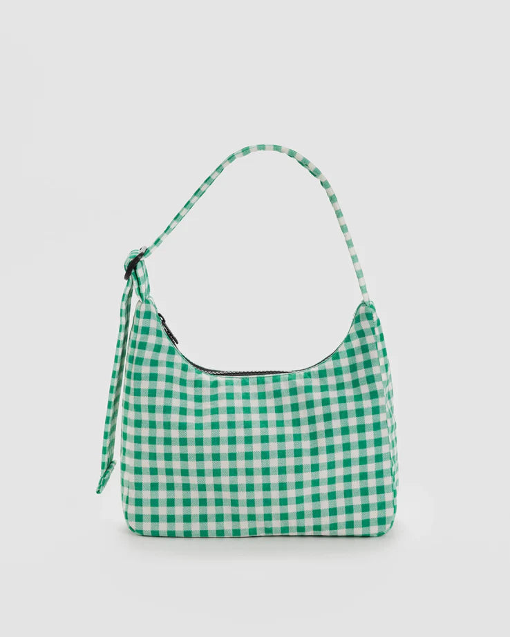 Mini Nylon Shoulder Bag - Green Gingham