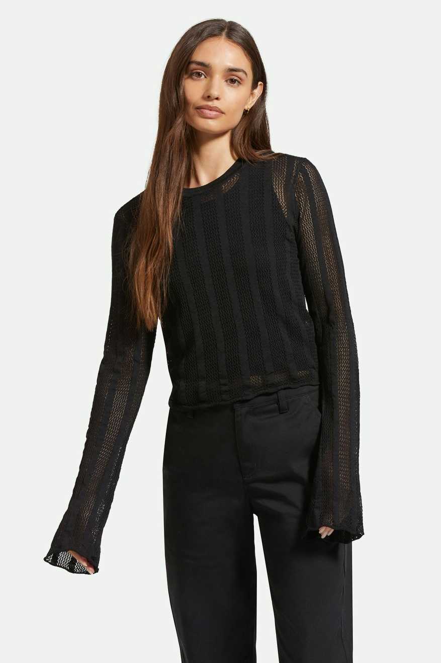 Sheer Knit Top L/S - Black