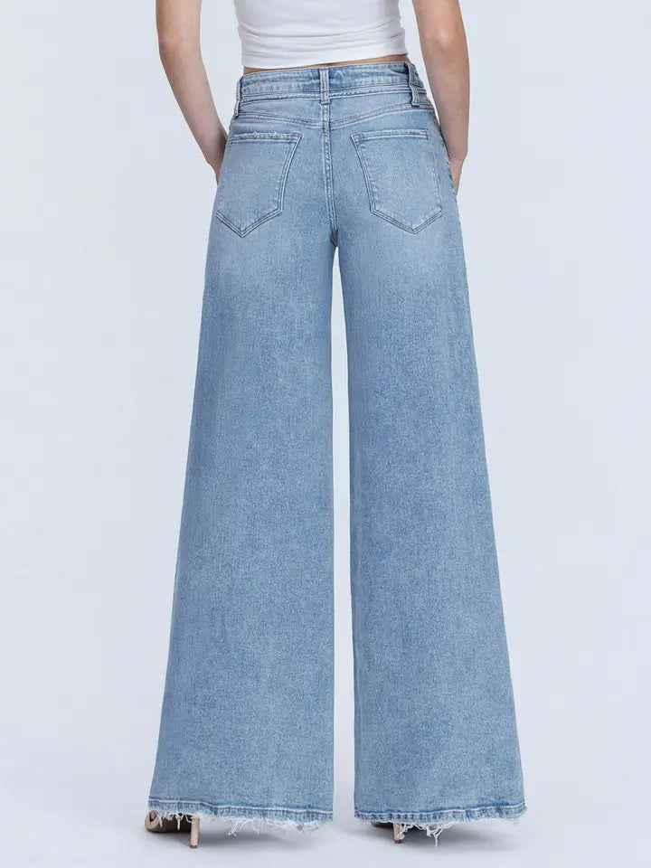 Super High Rise Drawstring Waist Palazzo Jean - Jollify