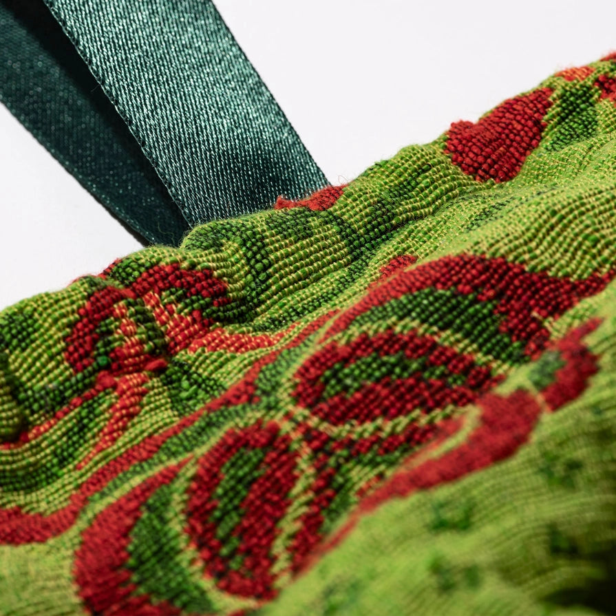 Jacquard Fabric Drawstring Bag - Green