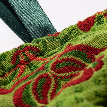 Jacquard Fabric Drawstring Bag - Green
