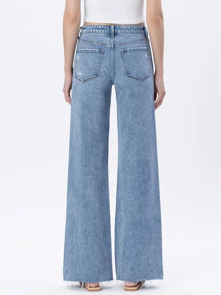 High Rise Raw Hem Wide Jeans - Modernity