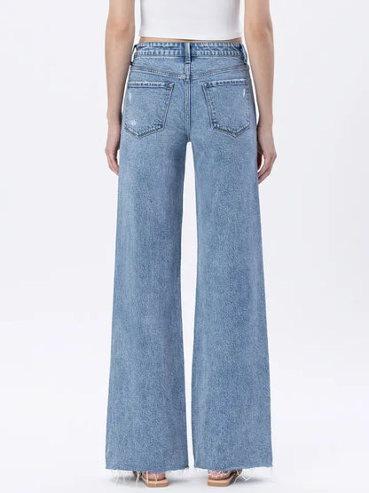 High Rise Raw Hem Wide Jeans - Modernity