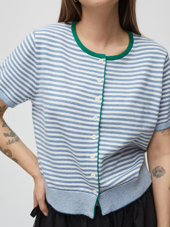 The Faye Cardigan - Blue/Ivory/Green