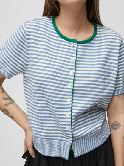 The Faye Cardigan - Blue/Ivory/Green