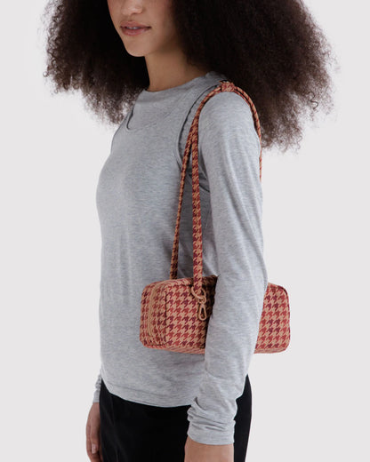 Small Nylon Bowler Bag - Tan Houndstooth