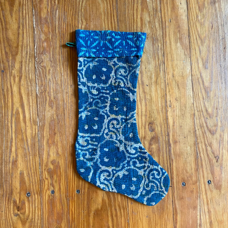 Indigo Kantha Holiday Christmas Stocking