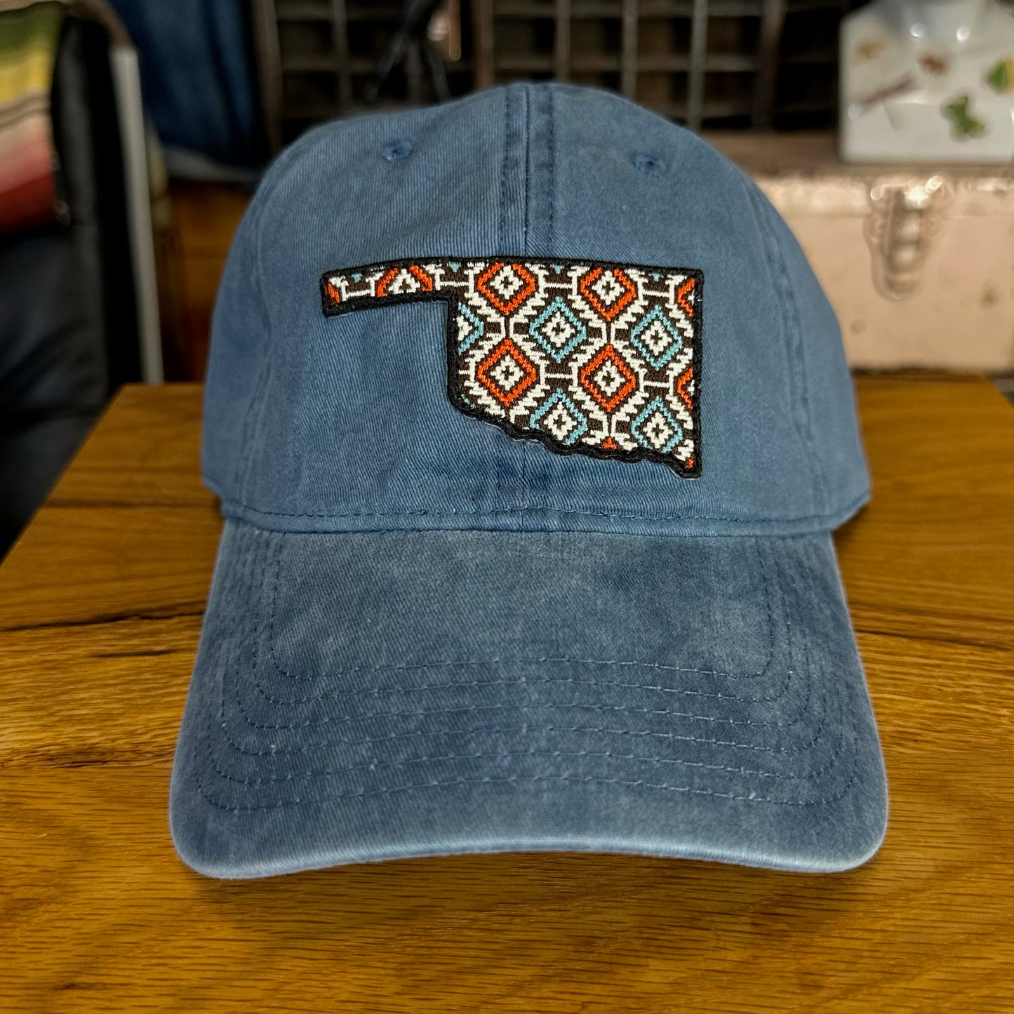 Oklahoma Pattern Dad Hat - Washed Blue