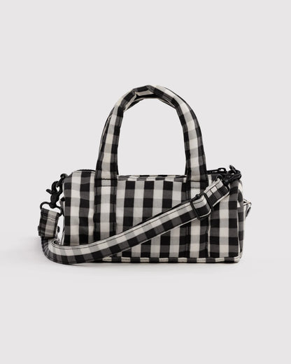 Small Nylon Duffle Bag - Black & Cream Gingham