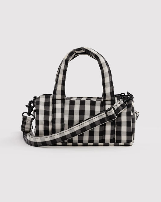 Small Nylon Duffle Bag - Black & Cream Gingham