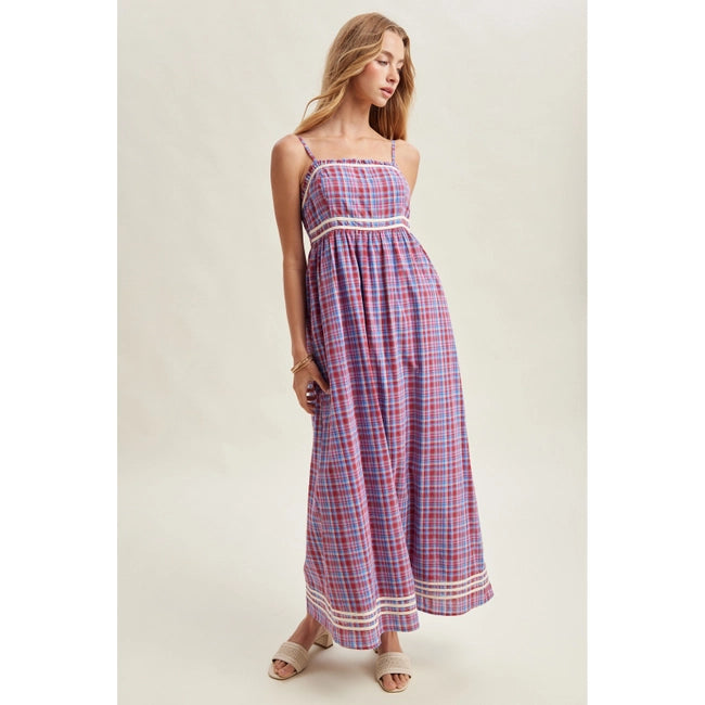 Plaid Midi Dress - Blue/Red