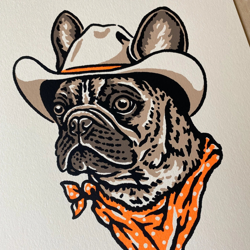 Frenchie Hearts - Signed 10x8in Silkscreen Print On Recycled Paper