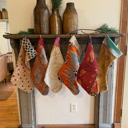 Kantha Holiday Christmas Stocking