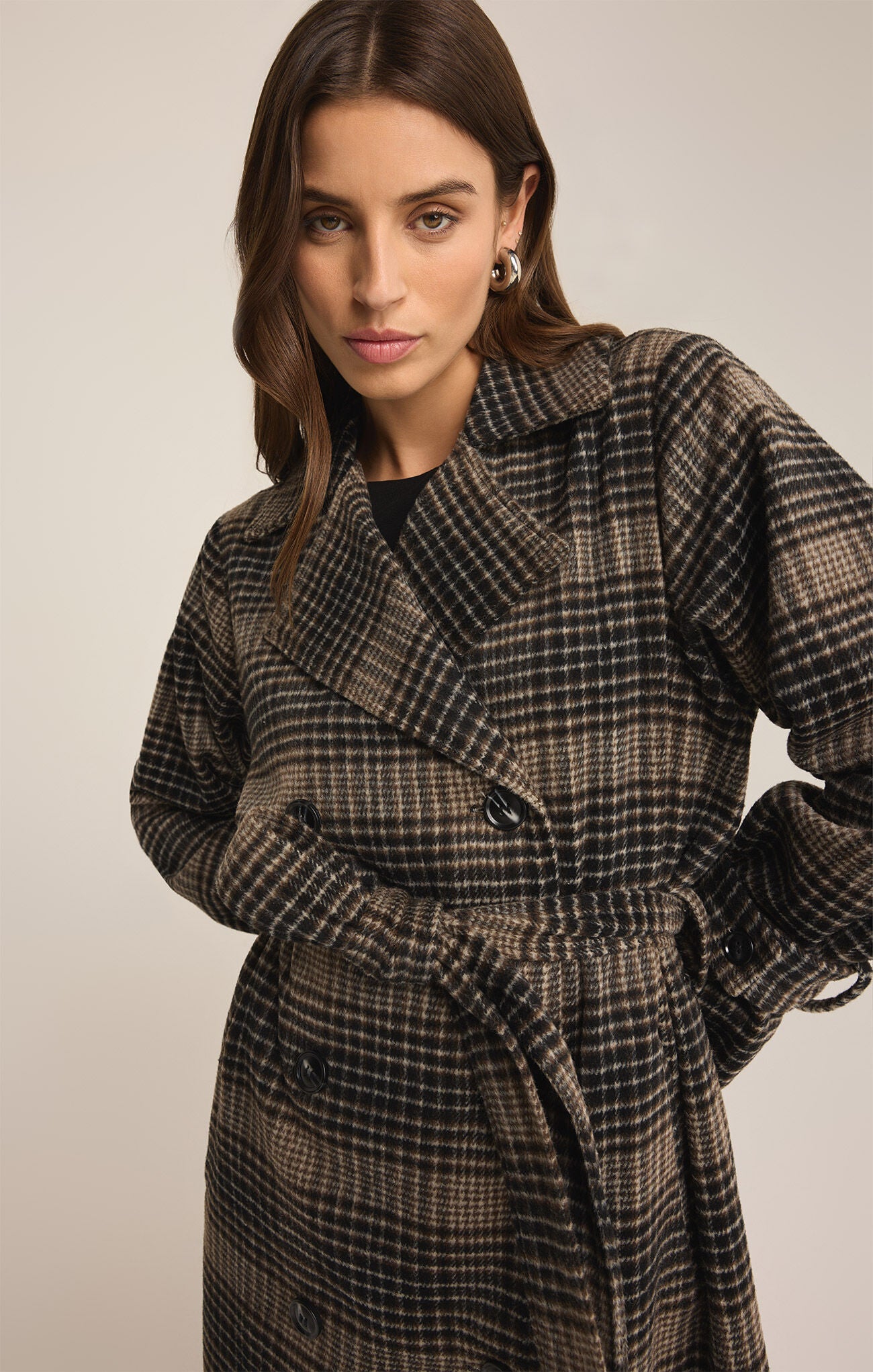 Jackie Plaid Trench - Latte