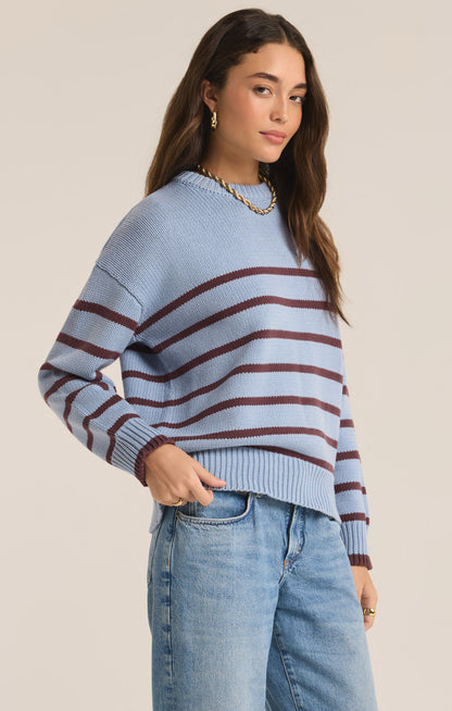 Boyfriend Stripe Sweater - Light Denim