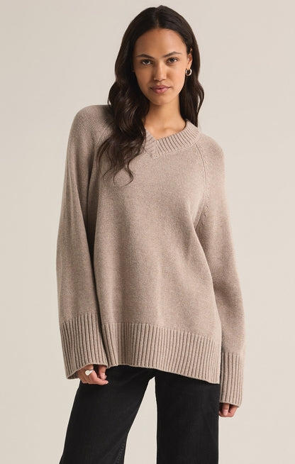 Boulevard V-Neck Sweater - Heather Taupe