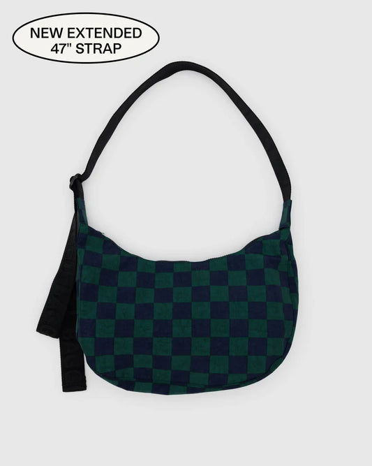 Medium Nylon Crescent Bag - Navy Green Check