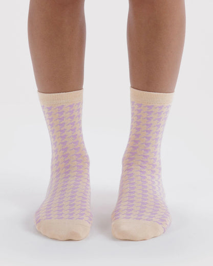 Crew Sock - Pink Houndstooth