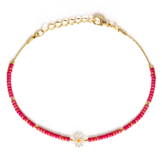 Daisy Miyuki Bead Friendship Bracelet - Coral