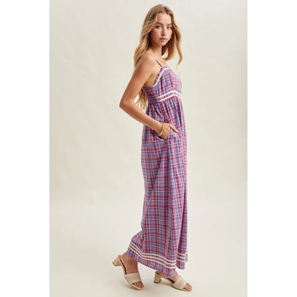 Plaid Midi Dress - Blue/Red