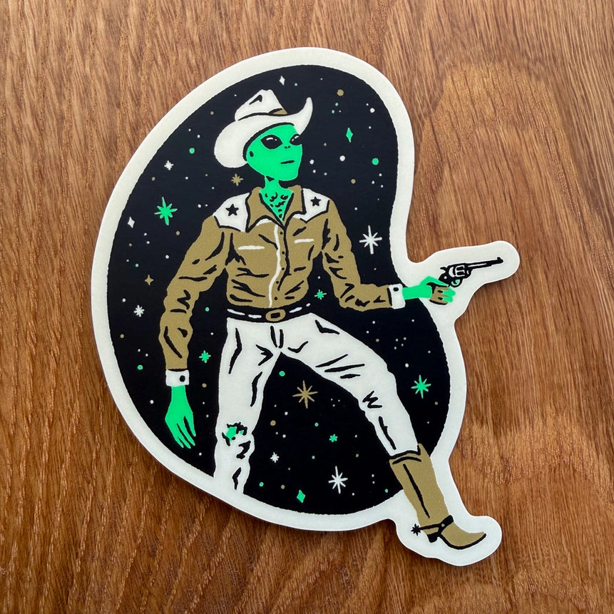 Alien Clyde - Retro Cowboy Sticker 4"