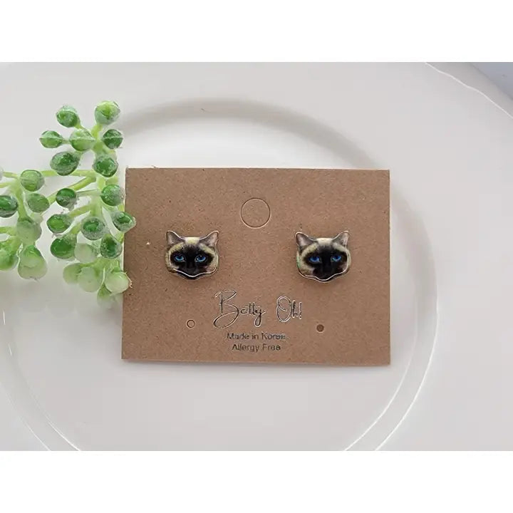 Siamese Cat Stud Earrings