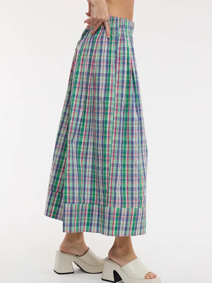 Plaid Wide Leg Pants - Green Combo