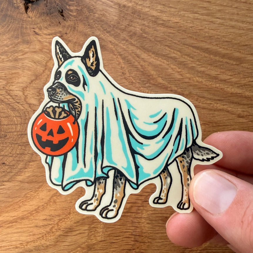 Ghost Blue Heeler - Vinyl Halloween Dog Sticker 3"