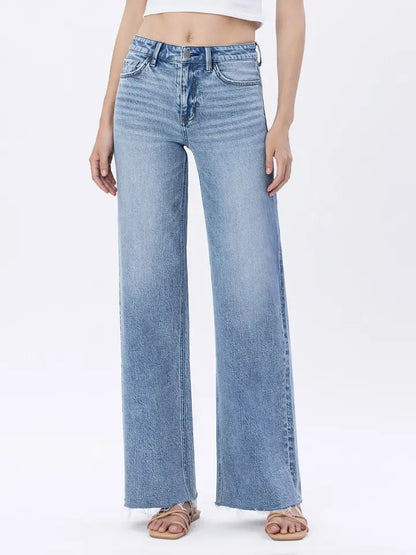 High Rise Raw Hem Wide Jeans - Modernity