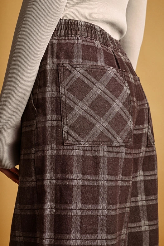 Plaid Ruffle Pants - Chocolate