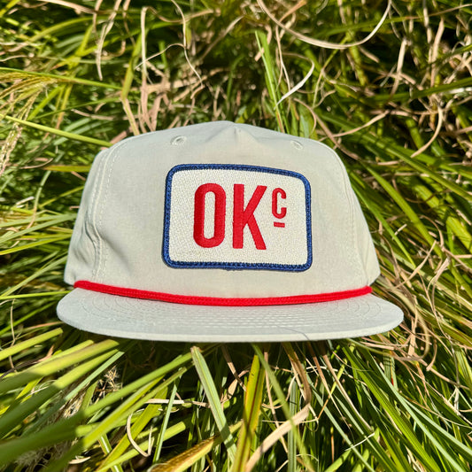 OKc Hat -  Light Grey/Red Rope