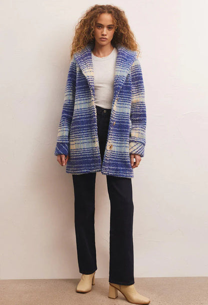 Hastings Sherpa Plaid Coat - Sapphire Blue