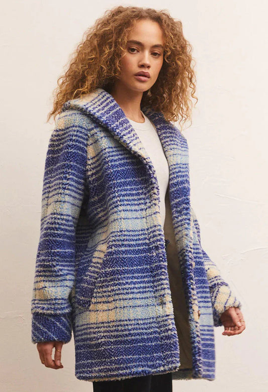 Hastings Sherpa Plaid Coat - Sapphire Blue