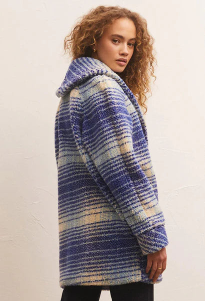 Hastings Sherpa Plaid Coat - Sapphire Blue