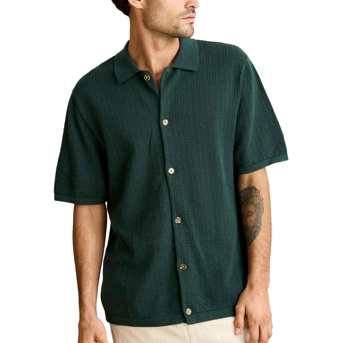 Textured Knit SS Shirt - Forest