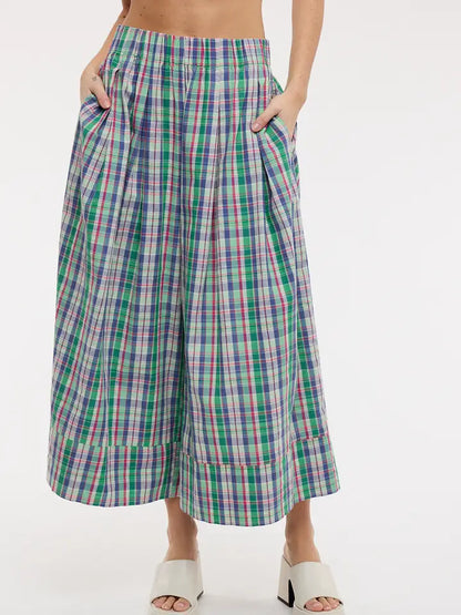 Plaid Wide Leg Pants - Green Combo